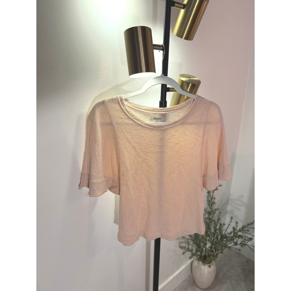 Madewell Peach Flutter Sleeve Cotton Slub Knit Top XS Scoop Neck Peach Pink